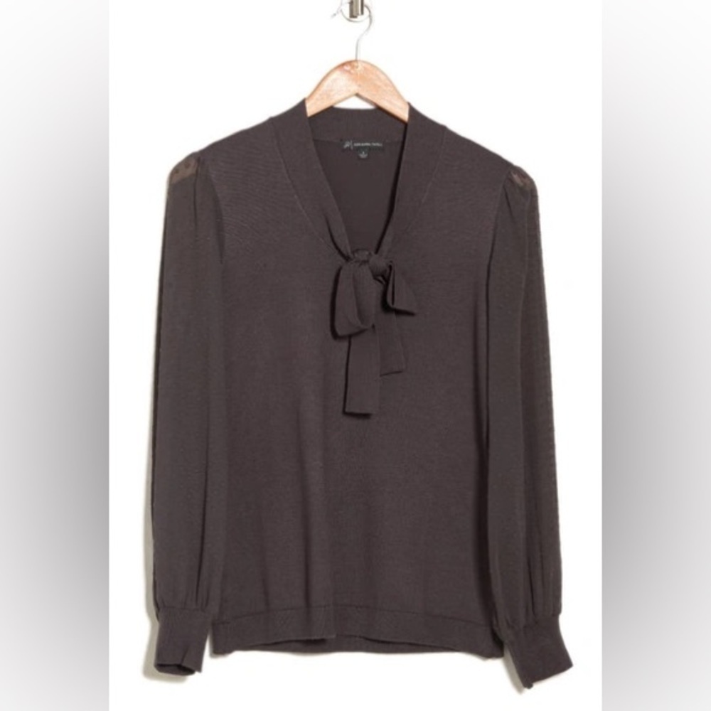 Adrianna Papell Black Sweater with Bow Accent - Picture 1 of 7
